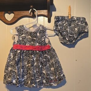 Calvin Klein Black and White Floral Dress with Pink Accent